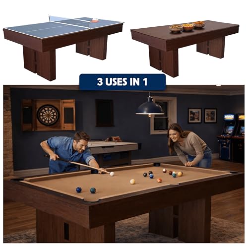 7 FT Pool Table with Dining Top, 3-in-1 Combo Game Table Billiards, Ping Pong and Dining Table. NEW & Improved Design 2026!