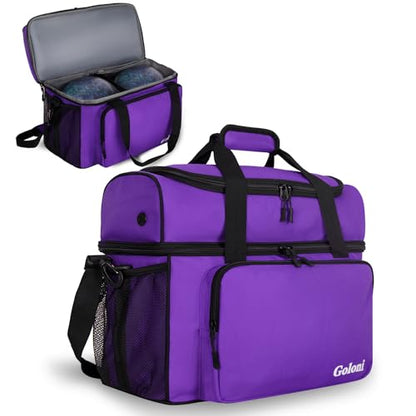 Goloni 2 Balls Bowling Bag with Ball Holder - Fits Bowling Shoes Up to Mens Size 16 and Accessories - color: Purple