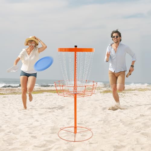 Disc Golf Basket, Portable 24-Chain Disc Golf Target (52in Height, 25.5in Catch Diameter) for Backyard, Park & Camping - Orange