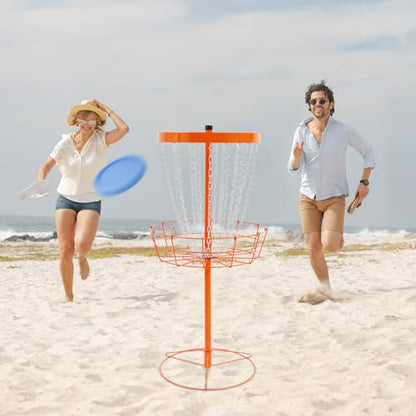 Disc Golf Basket, Portable 24-Chain Disc Golf Target (52in Height, 25.5in Catch Diameter) for Backyard, Park & Camping - Orange