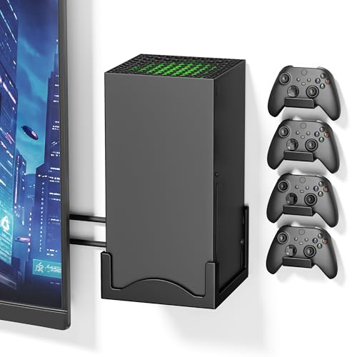 Wall Mount for Xbox Series X with 4 Controller Holder Kits – Metal Console Holder with Ventilated Base and Anti-Scratch Pads – Space-Saving Wall Bracket