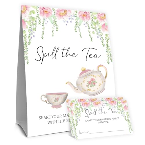 Spill The Tea Bridal Shower Game, Guess How Many Tea Bags In The Jar, Bachelorette Party Game & Activities 50 Cards And Sign, Perfect For Bridal Gatherings - size: teabags2