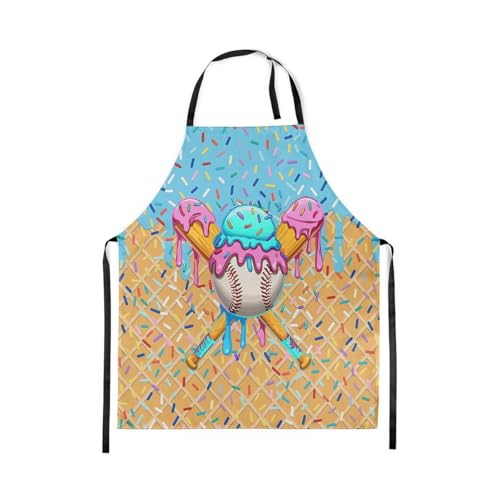 Manfei Baseball Ice Cream Kids Kitchen Apron - color: Light Blue