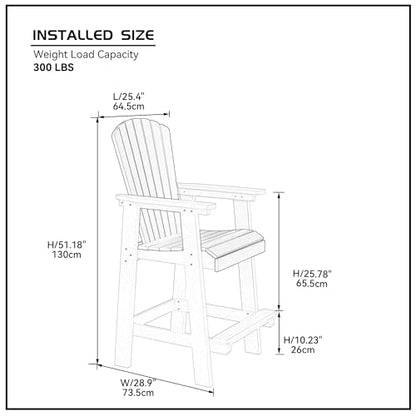 Outdoor Tall Adirondack Chairs Set of 2, Patio Bar Stool Chair with High Back, Widened Arms, All-Weather Balcony Chair for Backyard, Garden, Yard (White & Grey) - color: Tall Adirondack Chair Set of 2