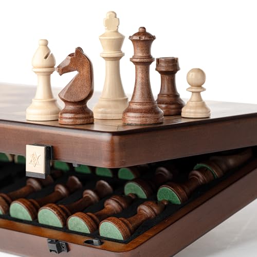 A&A 15" Magnetic Wooden Chess Set, Handmade 3" King Height Unique Chess Pieces with 2 Extra Queens, Tournament Portable Travel Chess Game Set for Adults Kids