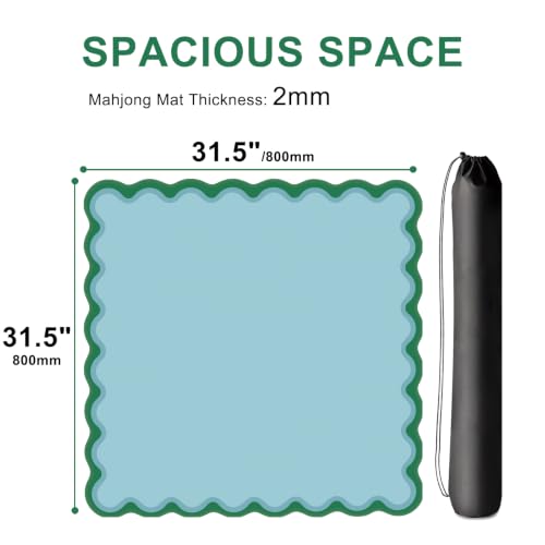 LZSIG Scalloped Mahjong Mat for Table, 31.5x31.5 Inches, Green | Anti-Slip, Waterproof, Noise-Reducing Table Cover for American Mahjong, Poker, Board Games , Dominoes, and Card Games - color: Cyan-3
