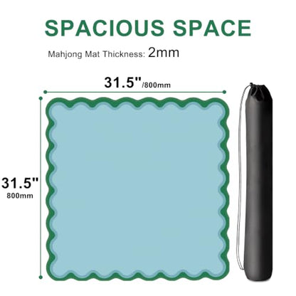 LZSIG Scalloped Mahjong Mat for Table, 31.5x31.5 Inches, Green | Anti-Slip, Waterproof, Noise-Reducing Table Cover for American Mahjong, Poker, Board Games , Dominoes, and Card Games - color: Cyan-3