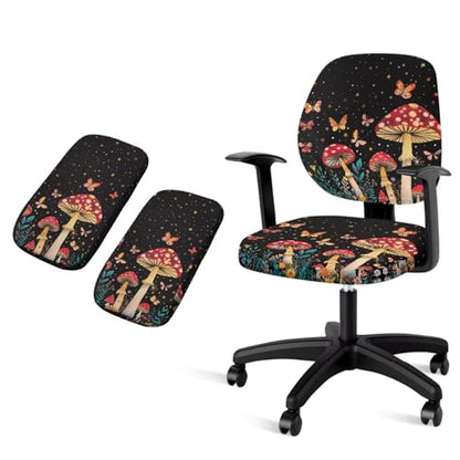 Butterfly Computer Chair Cover Desk Chair Arm Covers Mushroom Stretchy 4-Piece Set Whimsical Elastic Breathable Desk Chairs Covers Slipcovers for Home and Gaming Chairs - color: Mushroom Butterfly