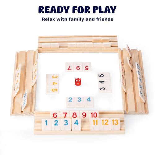 Rummy Cube Game Set, 106 Rummy Tiles with 4 Wooden Racks/Trays, Portable Carrying Case, Classic Family Board Game for Travel and Fun Gatherings - style: 4 players with 106 tiles