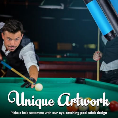 58 Inch Pool Cues, 2-Piece Billiard House Bar Pool Cue Sticks with Multi Layer Soft Leather Grip, Set of 2 Canadian Maple Wood Billiard Sticks - color: 2PK-Blue/Green