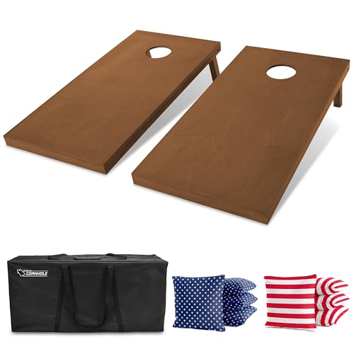 GoSports 4 ft x 2 ft Regulation Size Wooden Cornhole Boards Set with Dark Brown Finish - Includes Carrying Case - color: American Stars & Stripes