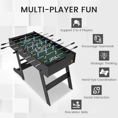 Goplus Folding Foosball Table, 48'' Full Competition Size Soccer Table for Adults Family Night, Game Room, Party - color: Black