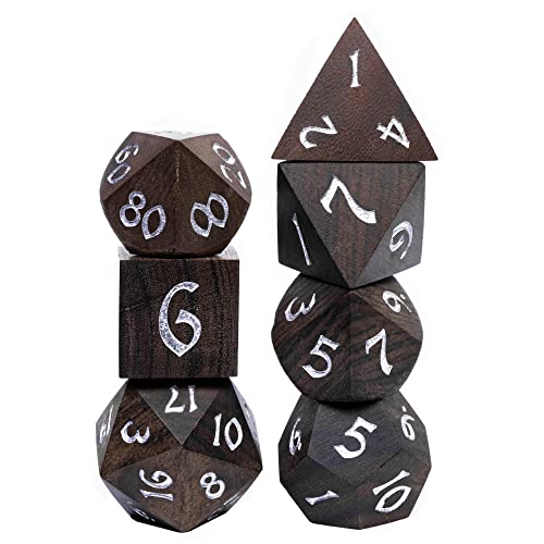 7PCS Wooden Polyhedral Dice Set, D&D Wood DND Dice Set with Metal Box for Role Playing Tabletop Games (Bubinga Wood) - color: Bubinga Wood