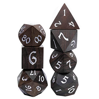 7PCS Wooden Polyhedral Dice Set, D&D Wood DND Dice Set with Metal Box for Role Playing Tabletop Games (Bubinga Wood) - color: Bubinga Wood