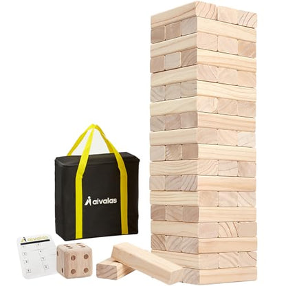 Aivalas Giant Tumbling Timber Games, 60 Blocks Large Tower Outdoor Game - Includes Carry Bag and Scoreboard, Wood Stacking Backyard Game Grows Up to 5FT for Kids Adults Family - size: L-Up to 5 FT-60PCS