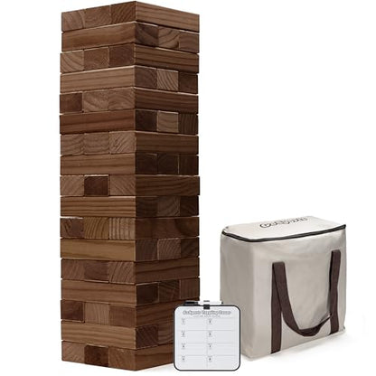 GoSports Giant Wooden Outdoor Stacking Game – Stacks Up to 3 ft – Large Toppling Tower with Case for Yard Games, Family Game Night, Camping, and Parties - color: Brown Wood Stain