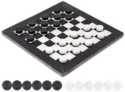 Radicaln Marble Checkers Board Game 15" Inches Black and White Handmade 2-Player Tournament Checker Set, Board Game Set – Elegant Holiday - color: Black and White