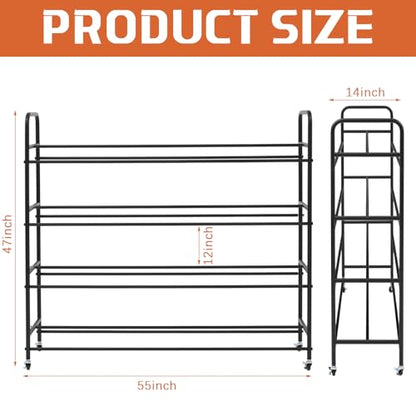 Colingmill Heavy Duty Basketball Rack with Wheels, Multi-tier Rolling Ball Storage Cart, Sports Equipment Organizer for School, Gym, Club Shoot Training(55 x 14 x 47 Inches,40 Balls)