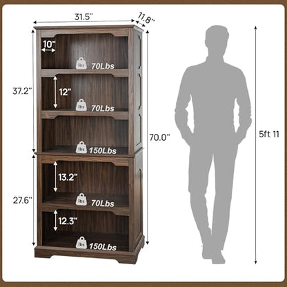 Tall Bookcase, 70 inch Height, 5-Tier Open Storage Shelf, 31.5 in Wide Standing Bookshelves for Home, Office, Bedroom, School, Library, 31.5W * 11.81D *70H (Walnut, Open Storage) - color: Walnut