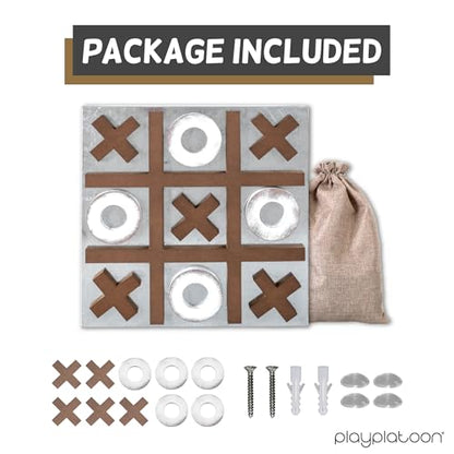 Play Platoon Magnetic Tic Tac Toe Game - Large Metal and Wooden Wall Mounted Board Games - 13.5 Inch Table Top or Wall Mounted Farmhouse Rustic for Game Room - Barnwood - color: Barnwood & Rustic White
