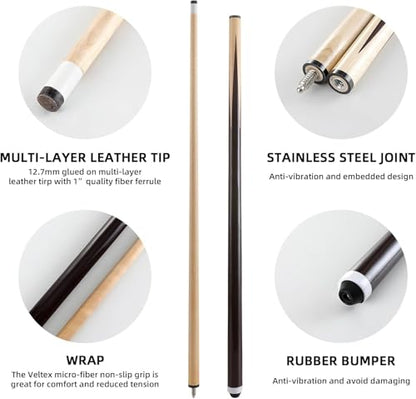 2-Piece Pool Cue Stick – 36″/42″/48″/58″ Wooden Billiard Cues, Standard & Heavy Options, 13mm Tip, Set of 2 or 4 – Beginner & Family Friendly - size: 57" set of 4 20OZ