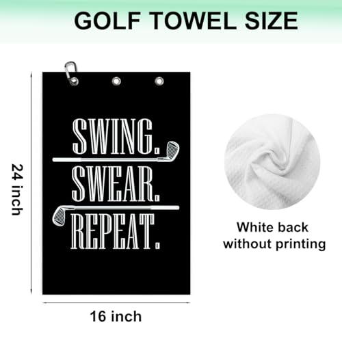 Swing Swear Repeat Funny Golf Towel, Microfiber Black Golf Towel with Clip, Perfect Retirement Birthday Gifts for Men Women Golfers Grandpa Dad Wife Mom Husband, Golfer Accessories Gifts, 16x24 Inch - color: Swing Swear Repeat Black Golf