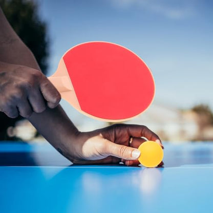 PRETYZOOM Table Tennis Racket Set with Plastic Elastic Ping Pong Balls, Outdoor Table Tennis Paddle Pair with Long Handles for Recreational Play and Training