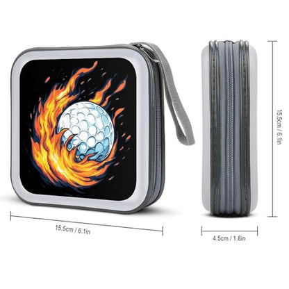 Golf Ball with Flames CD Case DVD Storage Holder Binder 40 Capacity | protective,hard case,protable loop,travel car use,zippered closure