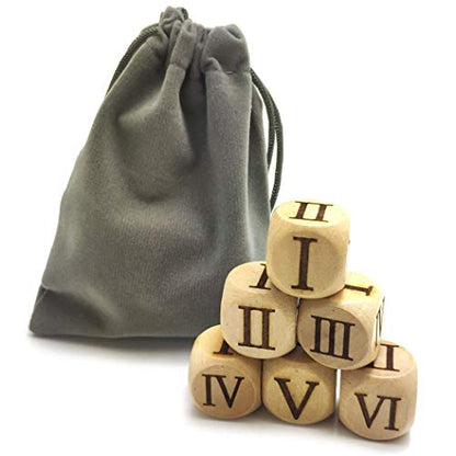 Set of 6 Pieces 20MM Wood Dice Set Creative Design Roman Number Pattern Wood Rolling Dices Party Game Roll Decider