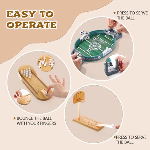 Soulchen Sports Table Top Game Set Mini Tabletop Wooden Bowling, Wooden Basketball, Plastic Soccer Set Office Desk Toy Decor Gag Fun Soccer Football Competition Party Favors Gifts