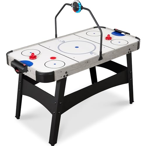 Best Choice Products LED 54 Inch Air Hockey Game Table w/Light-up Scoreboard, Powerful Motor, AC Outlet. Includes 2 Pucks, 2 Pushers - color: Gray