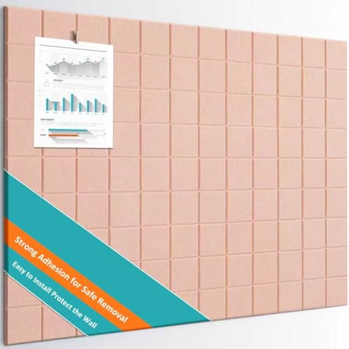 Large Cork Board, 12 Pack Felt Wall Tiles with Safe Removable Adhesive, Bulletin Board for Office, Pin Tack Corkboard for Quilting Design & Dart Wall Protector 48" x 36" - Pink Ivory - color: Pink Ivory