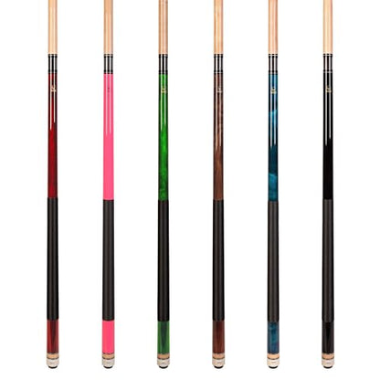 Set of Aska L2 Billiard Pool Cue Sticks, 58" Hard Rock Canadian Maple, 5/16x18 Joint, 13mm Hard Tip, Mixed Weights - style: Set of 6 Sticks (with Pink)
