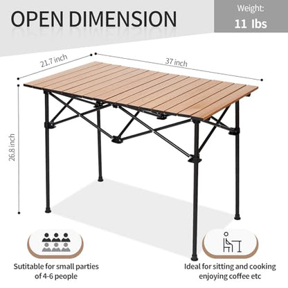 SHANQUAN Camping Table Roll up Table, Fold up Lightweight Compact, 2-4 Person Portable Roll up Aluminum Table with Carry Bag for Outdoor, Camping, Picnic, Backyards, BBQ - size: 37*22 inch