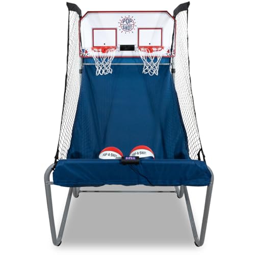 Pop-A-Shot - Home Dual Shot | Arcade Basketball Game for Home | Sensor Scoring Hoop, 16 Game Modes, 7 Balls | Foldable for Easy Storage | Fun for All Players - color: Blue and White