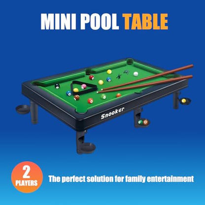 Mini Pool Table Toy – Portable Billiards Game Table for Kids & Adults, Desktop Billiard with Balls & Sticks, Family Game Night Gift for Boys Girls - color: Black & Green