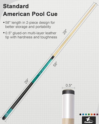 Pool Cues Set of 6, 58" 2-Piece 3D Grip Billiard Table Sticks, 4 Weights (18-21oz) & 6 Colors, Pro Maple Pool Sticks for Home Bar Game Room - color: Purple+Red+Green+Teal+Blue+Black