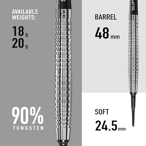 Harrows NX90 Soft Tip 90% Tungsten Darts Set 18g and 20g - Includes Black Supergrip Midi Shafts & Micron NX90 Flights - 18g