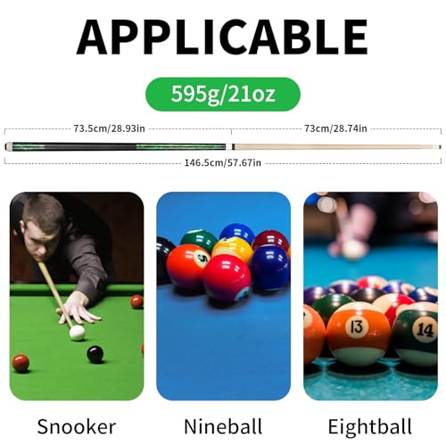 LOTKEY Pool Stick,Pool Cue Sticks 58'' Solid Canadian Maple Wood Extra 2 Pool Chalk and Gloves Included Durable for Professional Billiard Players (Green)