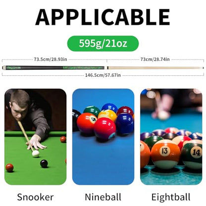 LOTKEY Pool Stick,Pool Cue Sticks 58'' Solid Canadian Maple Wood Extra 2 Pool Chalk and Gloves Included Durable for Professional Billiard Players (Green)