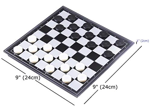 8x8 Checkers Draughts with Extendable 9x9 Inch Board, 12 Black 12 White Pieces