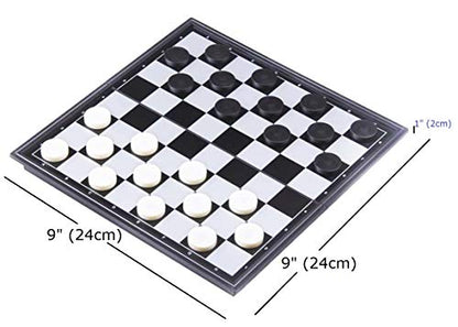 8x8 Checkers Draughts with Extendable 9x9 Inch Board, 12 Black 12 White Pieces