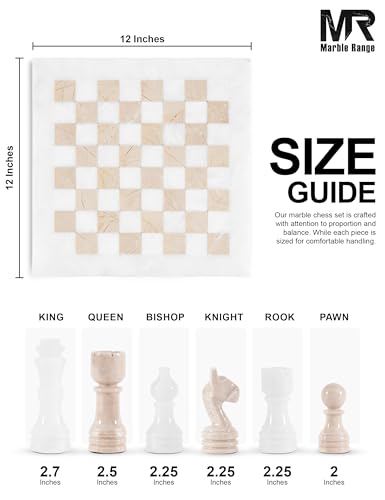 Marble Chess Set 12" Inches White and Verona with Storage Box and 2 Extra Queen Handmade Luxury Board Games for Adults, Ideal Chess Board Game & Marble Chess Set for Adults - color: White & Verona