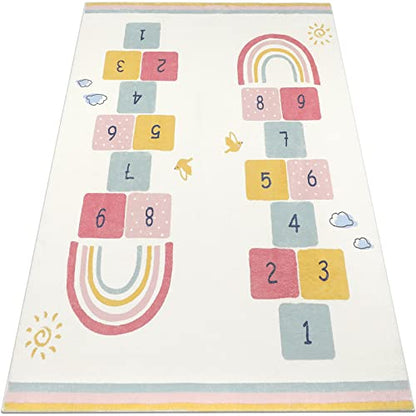 Topotdor Rainbow Sky Hopscotch Game Rugs,Kids Play Area Rugs Soft Floor Carpet for Bedroom Playroom Nursery,Great Gift for Girls & Boys,47" x 71" - size: 47" x 71"