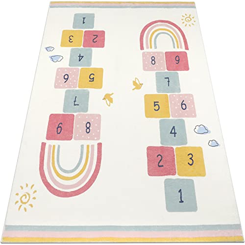 Topotdor Rainbow Sky Hopscotch Game Rugs,Kids Play Area Rugs Soft Floor Carpet for Bedroom Playroom Nursery,Great Gift for Girls & Boys,47" x 71" - size: 47" x 71"