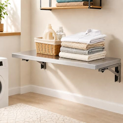 Wall Mounted Folding Table,304 Stainless Steel Wall Folding Desk,Floating Table for wall,Laundry Room Folding Table,Home Bars and Dining Establishments(100x50cm /39.4"x19.7")