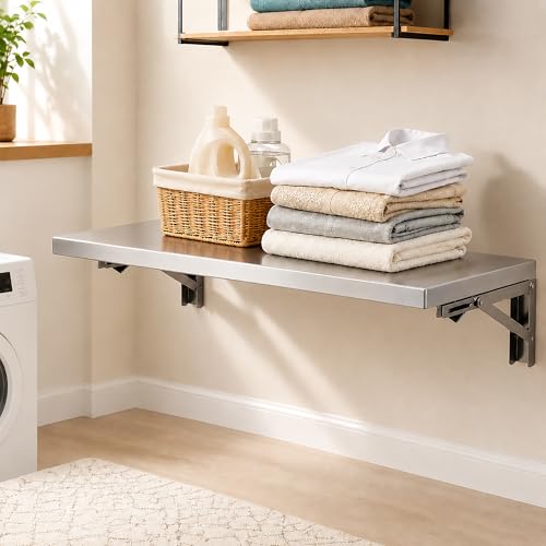 Wall Mounted Folding Table,304 Stainless Steel Wall Folding Desk,Floating Table for wall,Laundry Room Folding Table,Home Bars and Dining Establishments(100x50cm /39.4"x19.7")
