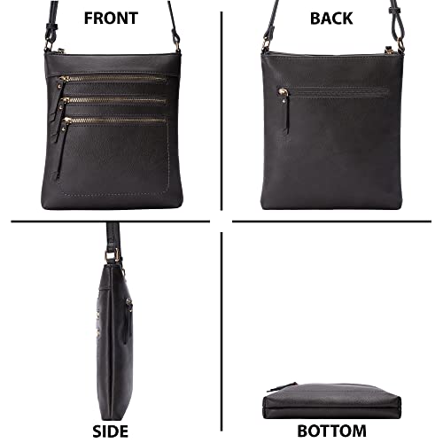 Solene Crossbody Bag Functional Multi Pocket Messenger Purse Top Zip Closure Shoulder Handbag With Adjustable Strap - color: Charcoal Grey