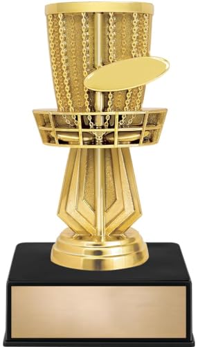 Crown Awards 6" Disc Golf Basket with Disc Trophy On Luxury Black Base