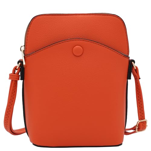 Solene Small Crossbody Bag with Gold Hardware, Mini Shoulder Purse with Adjustable Strap - color: Burnt Orange